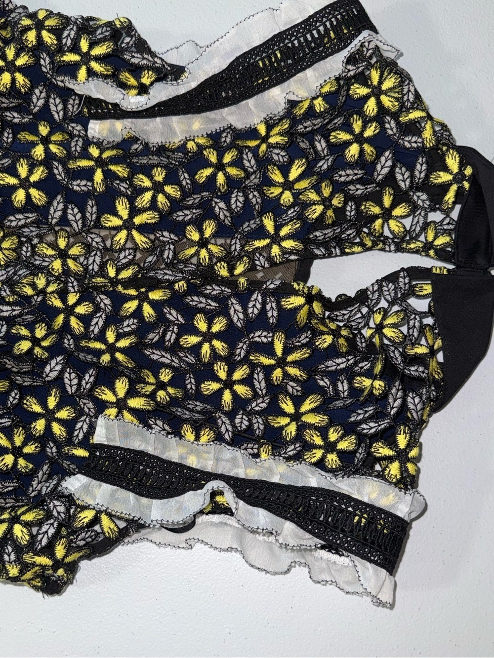 Self-Portrait Eleina Sculpted Daisy Guipure Lace Floral  Dress Yellow Navy US 8 - Picture 11 of 16